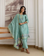 Skylee Silk Woven Straight 3 Piece Kurta Set For Woman