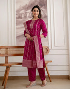 Skylee Silk Woven Straight 3 Piece Kurta Set For Woman