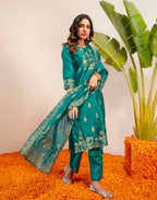 Skylee Silk Woven Straight 3 Piece Kurta Set For Woman