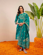 Skylee Silk Woven Straight 3 Piece Kurta Set For Woman