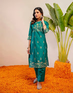 Skylee Silk Woven Straight 3 Piece Kurta Set For Woman