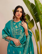 Skylee Silk Woven Straight 3 Piece Kurta Set For Woman