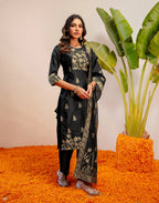Skylee Silk Woven Straight 3 Piece Kurta Set For Woman