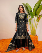 Skylee Silk Woven Straight 3 Piece Kurta Set For Woman