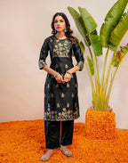 Skylee Silk Woven Straight 3 Piece Kurta Set For Woman
