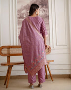 Skylee Silk Woven Straight 3 Piece Kurta Set For Woman