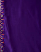 Royal Purple Notched Round Neck Embroidered Straight 3 Piece Kurta Set with Dupatta