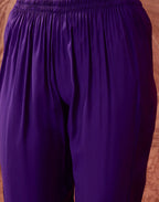 Royal Purple Notched Round Neck Embroidered Straight 3 Piece Kurta Set with Dupatta