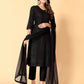 Black Rayon Straight Kurta Set with Sequence Embroidery under 1000