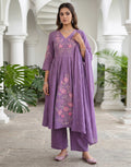 Iris Purple V-Neck Embroidered Anarkali 3 Piece Kurta Set with Dupatta