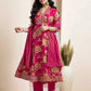 Pink Cotton Printed Anarkali Kurta Set with Pant & Dupatta for Women V-Neck, Casual & Festival Wear Under 1299