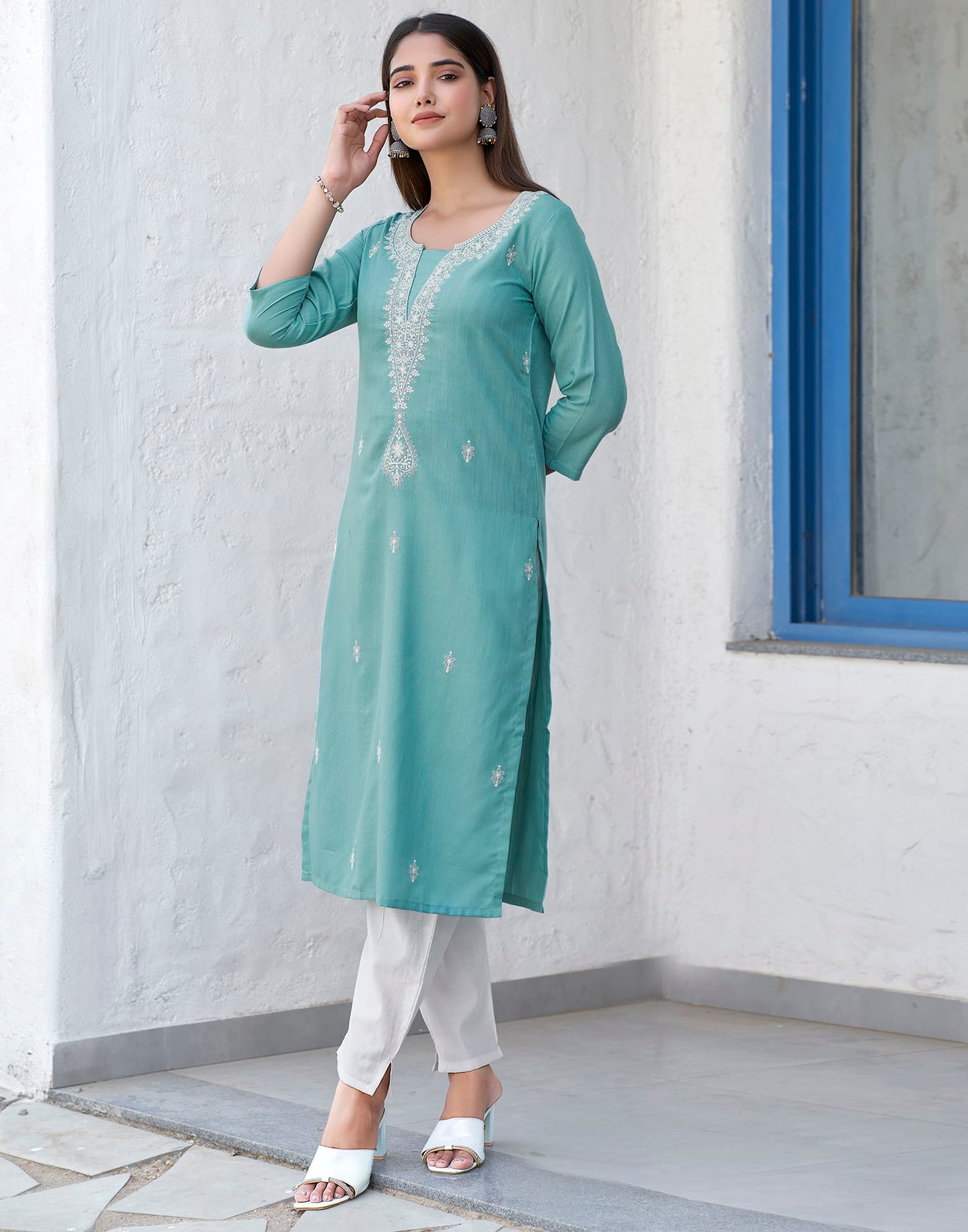 Cotton Embroidered Straight Kurti