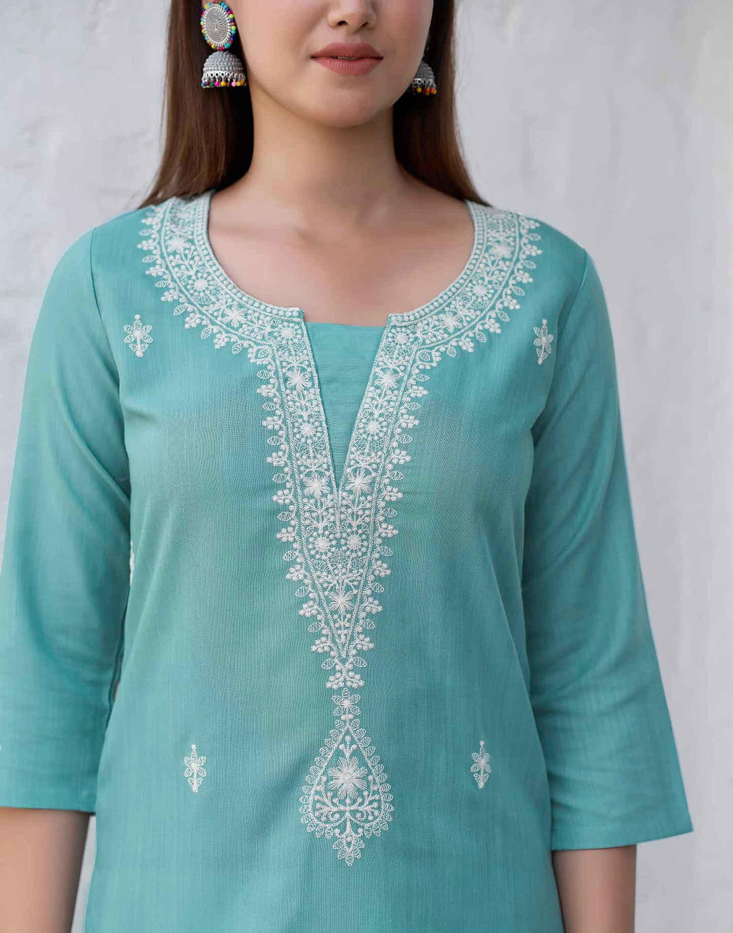 Cotton Embroidered Straight Kurti