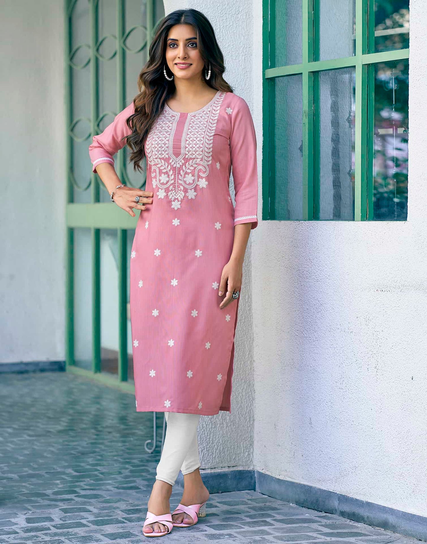 Cotton Embroidered Straight Kurti