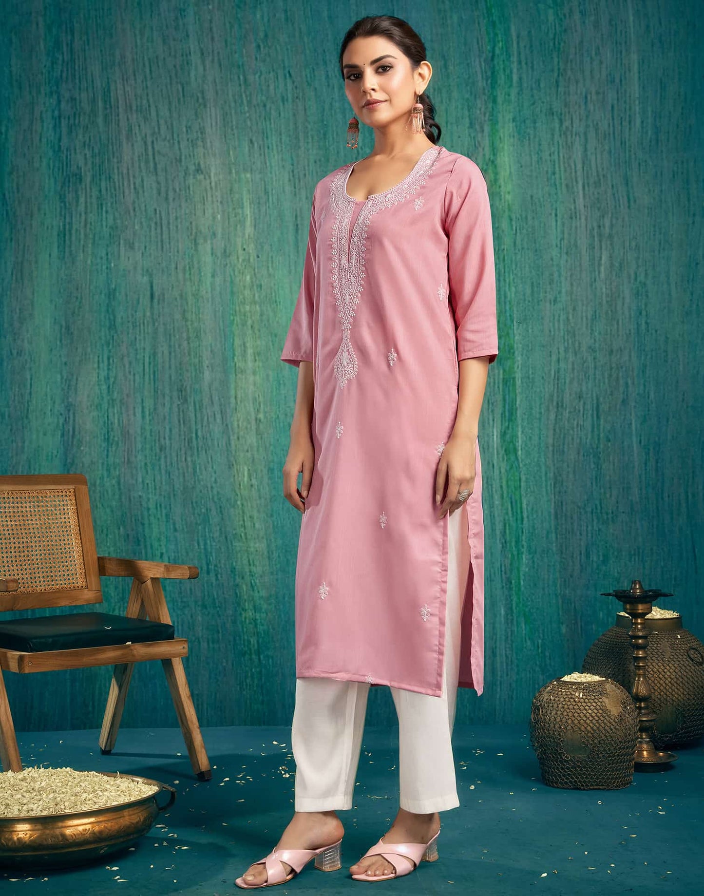 Cotton Embroidered Straight Kurti