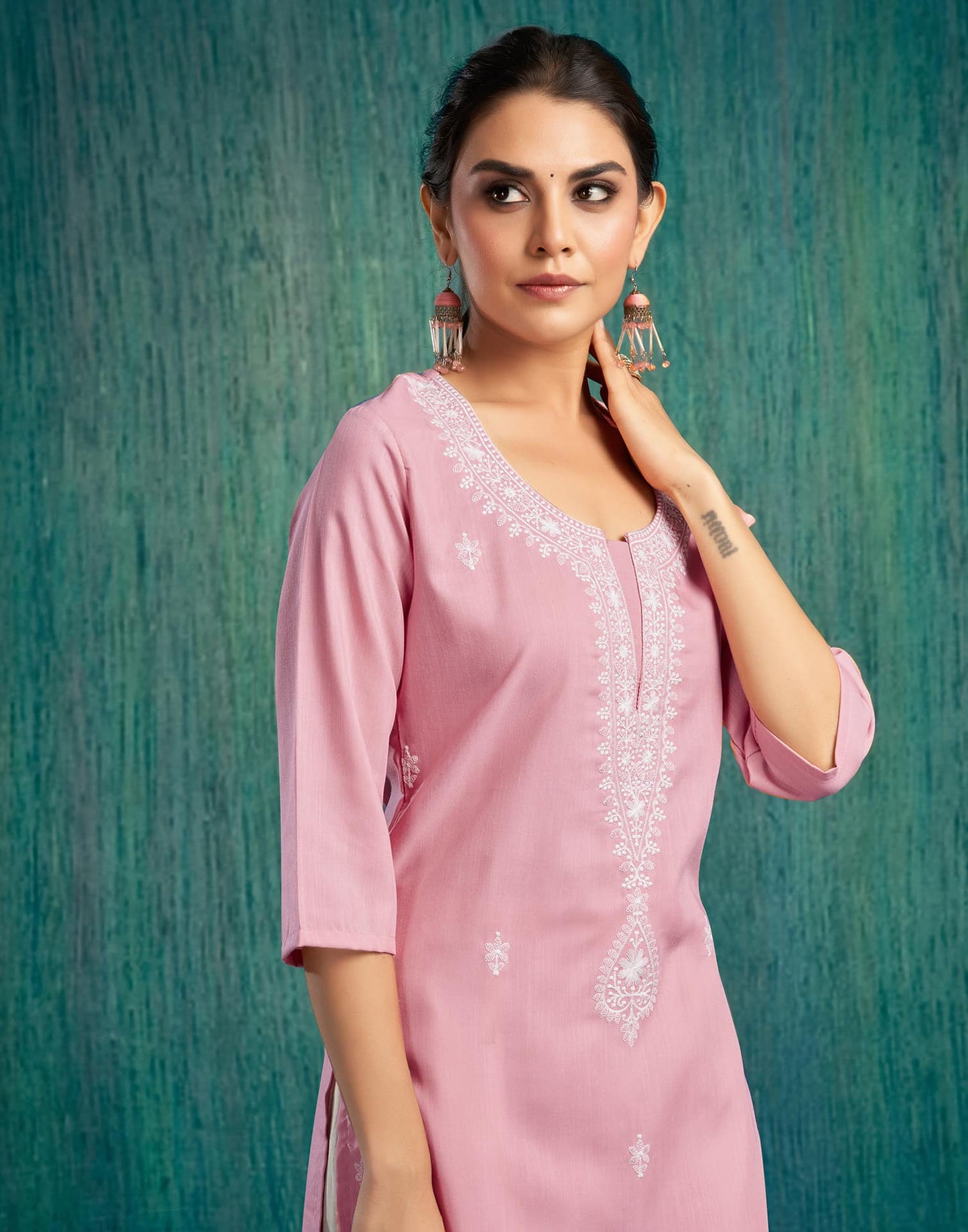 Cotton Embroidered Straight Kurti