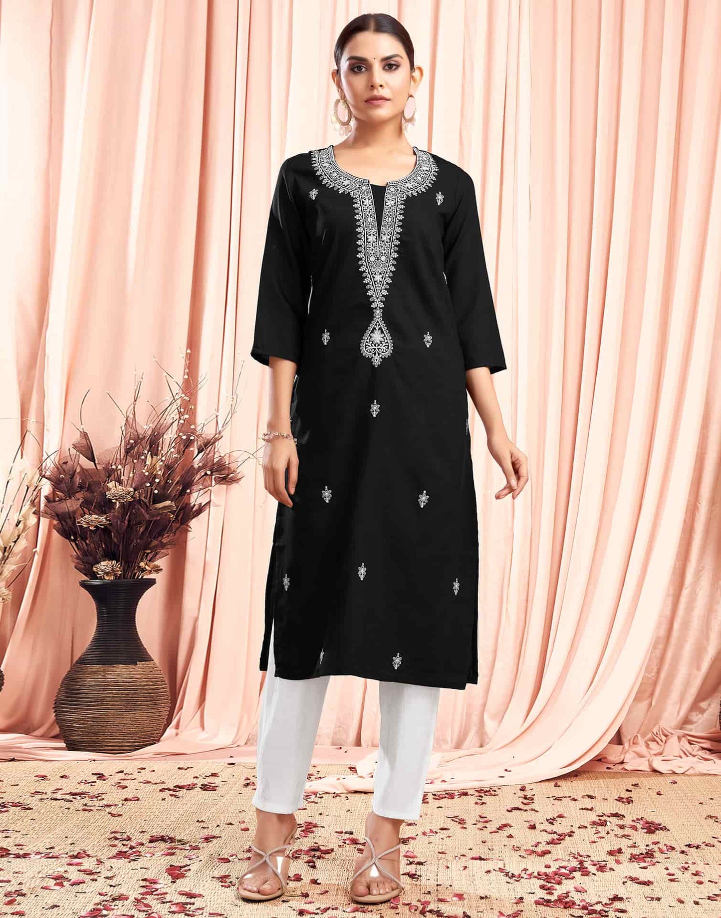 Cotton Embroidered Straight Kurti
