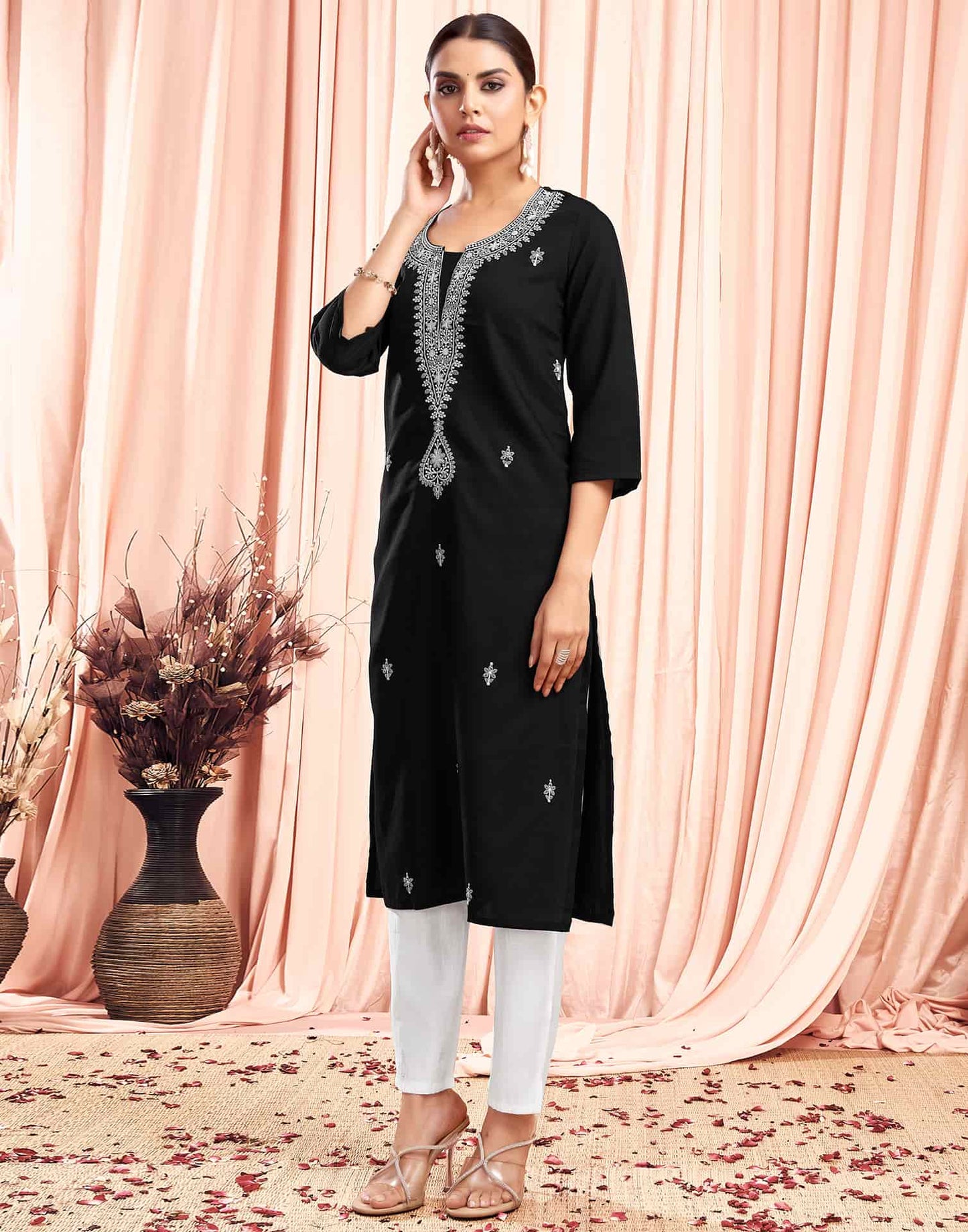 Cotton Embroidered Straight Kurti