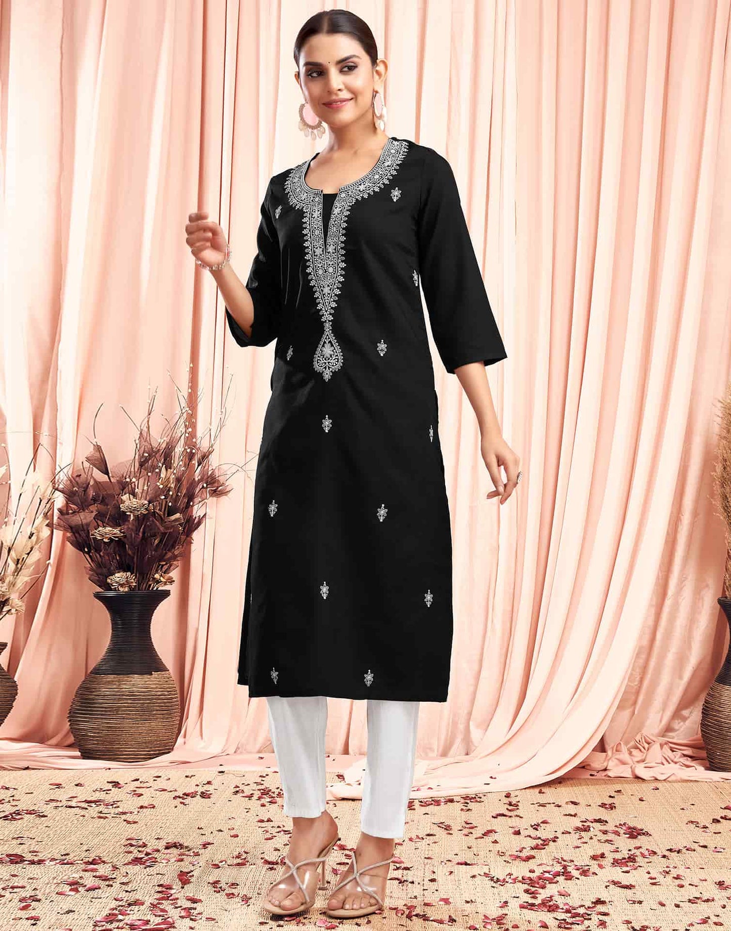 Cotton Embroidered Straight Kurti