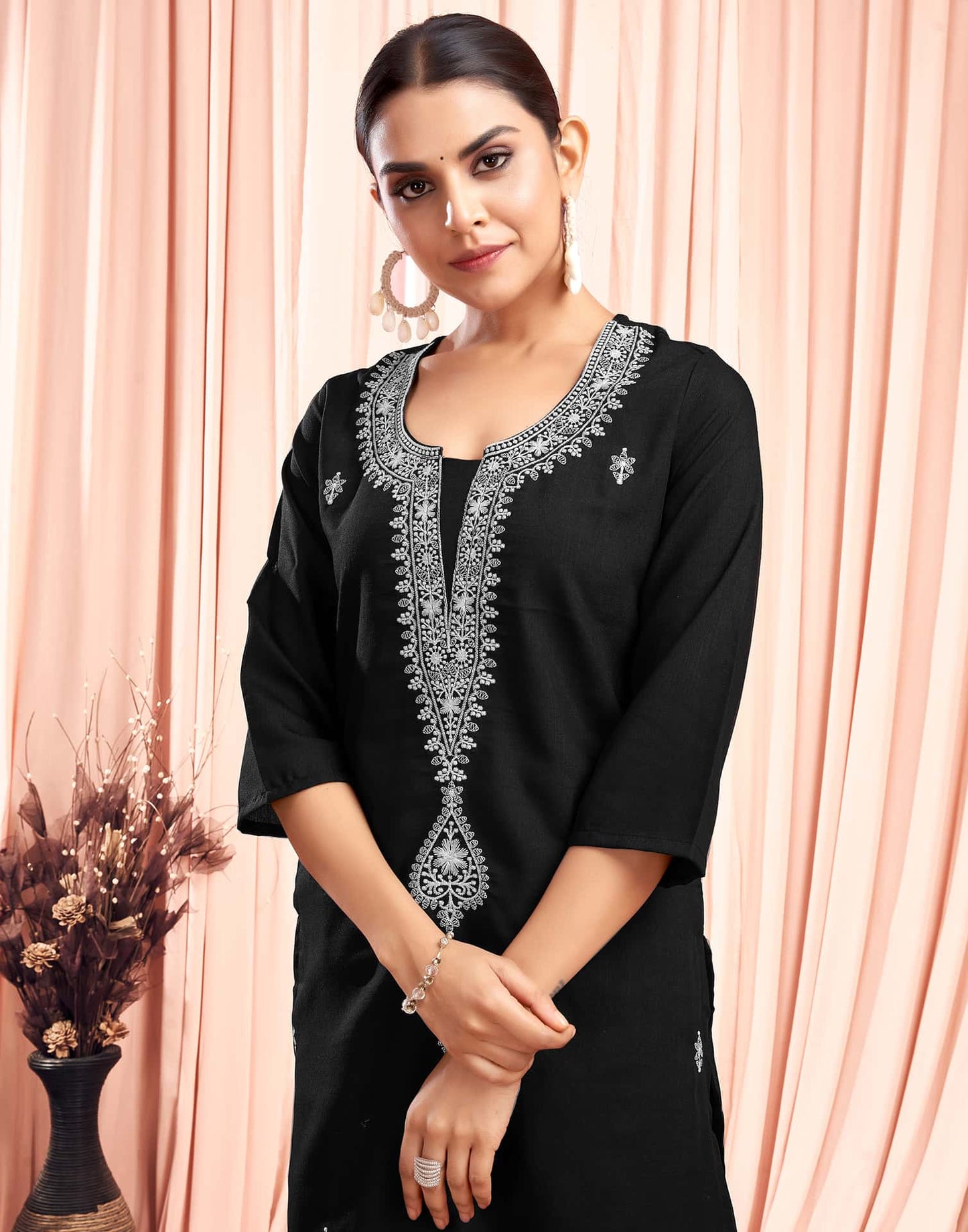 Cotton Embroidered Straight Kurti