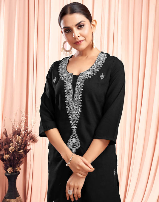 Cotton Embroidered Straight Kurti