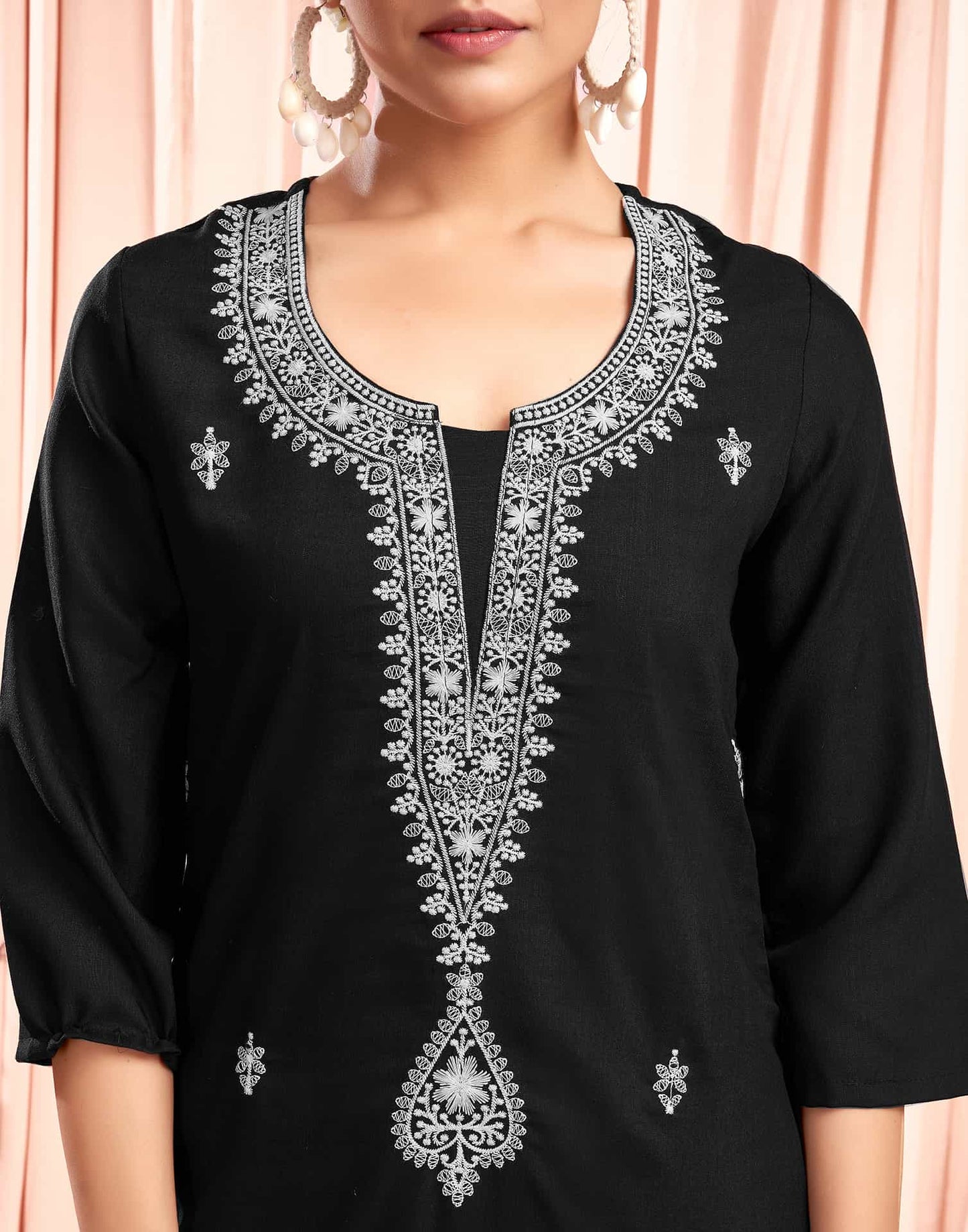 Cotton Embroidered Straight Kurti