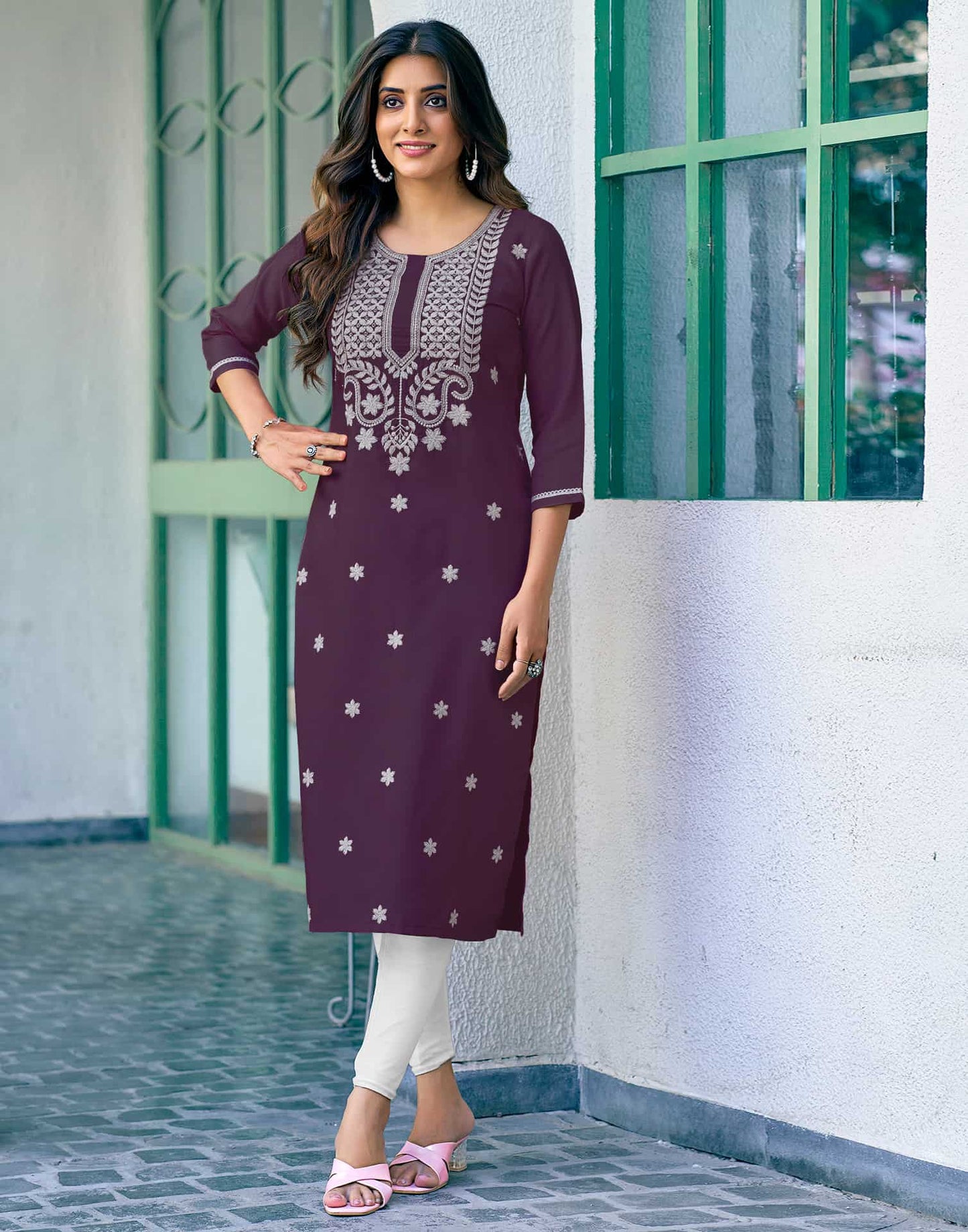 Cotton Embroidered Straight Kurti