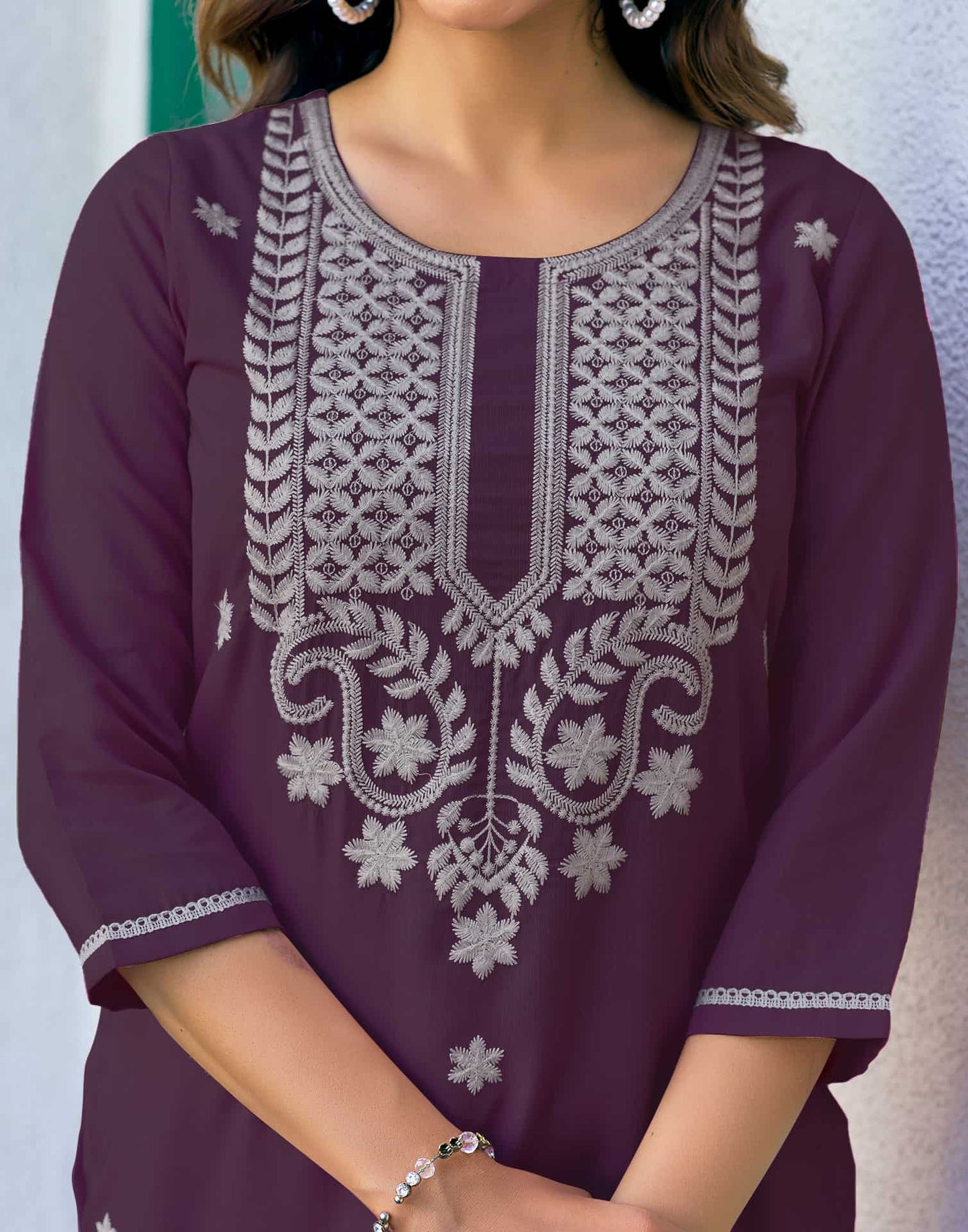 Cotton Embroidered Straight Kurti