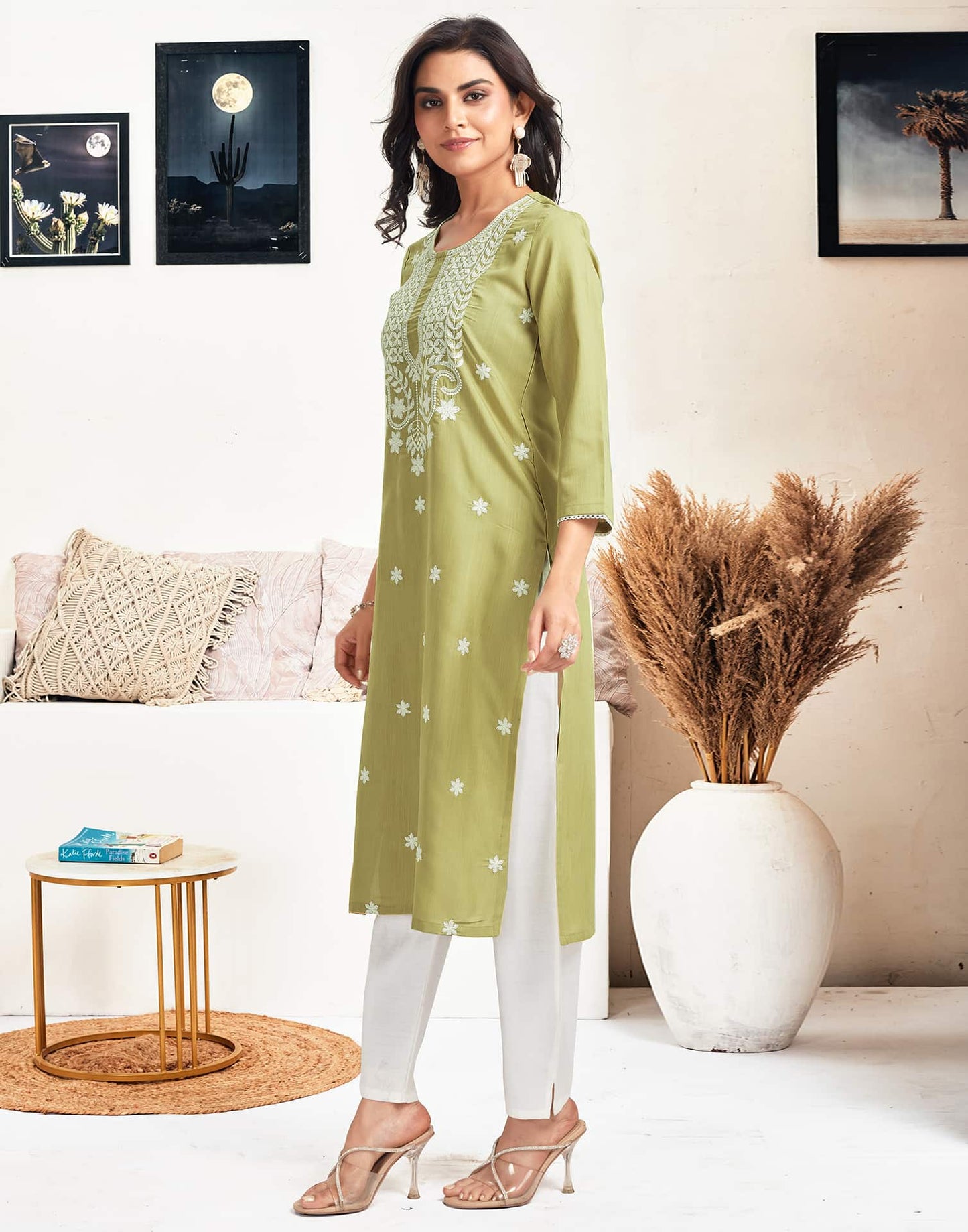Cotton Embroidered Straight Kurti