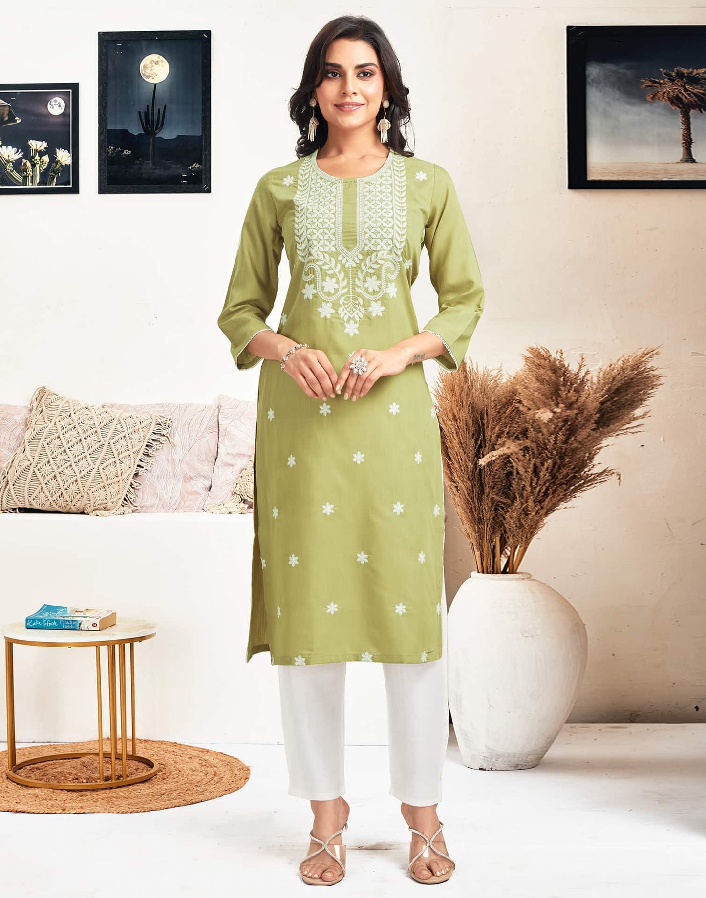 Cotton Embroidered Straight Kurti