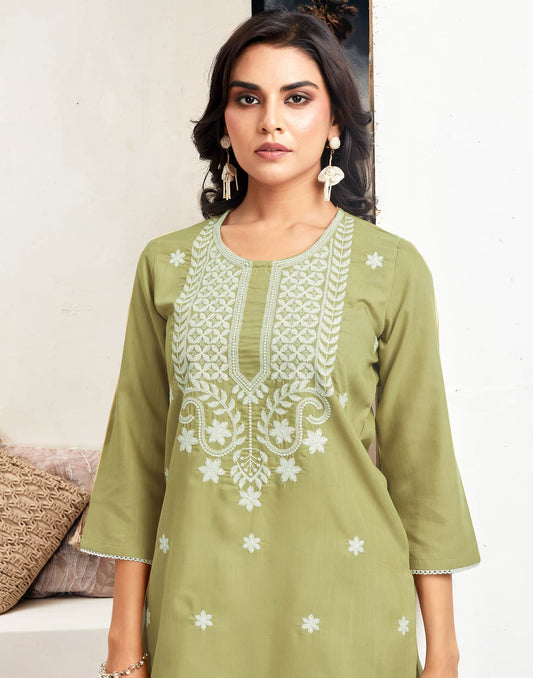 Cotton Embroidered Straight Kurti