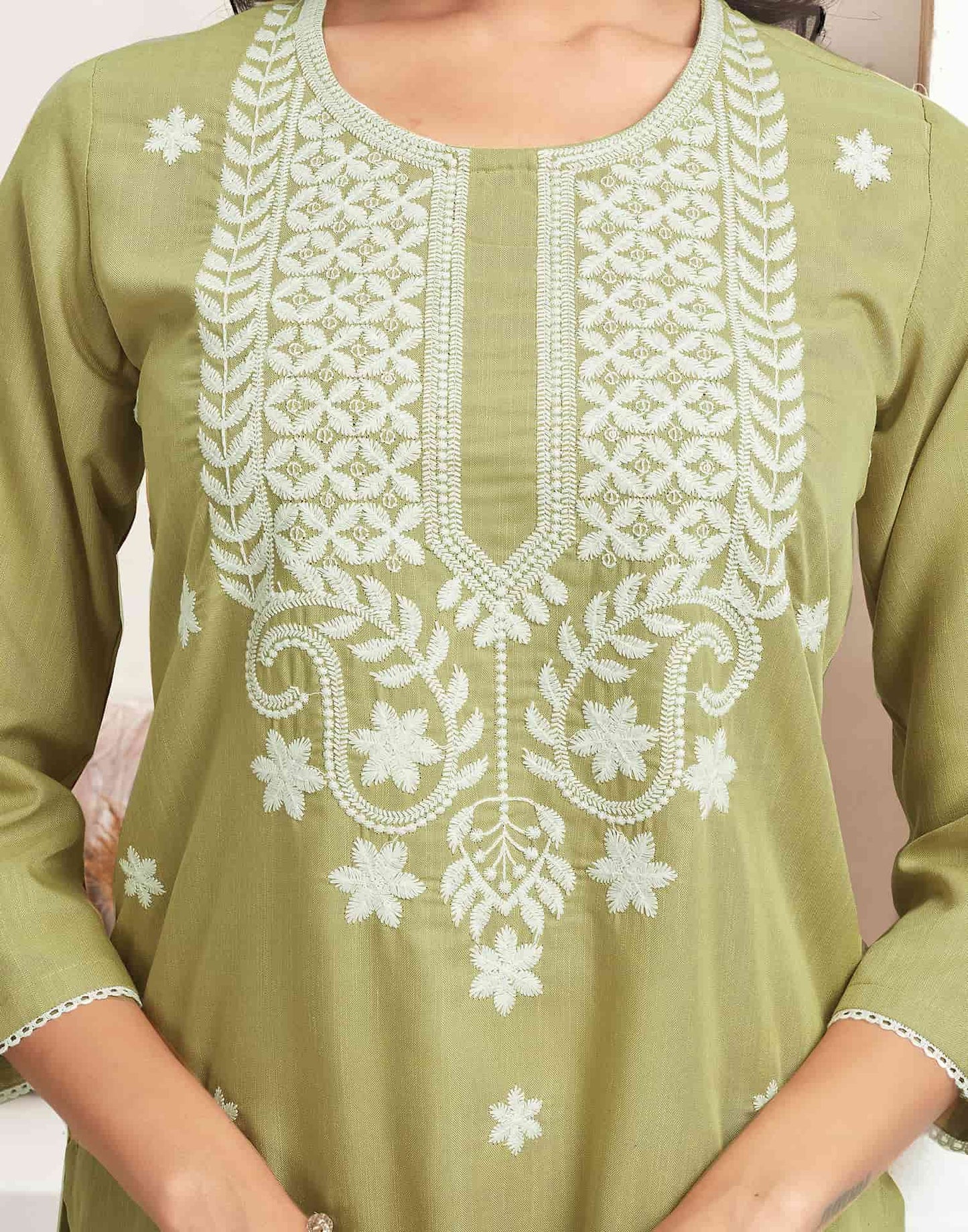 Cotton Embroidered Straight Kurti