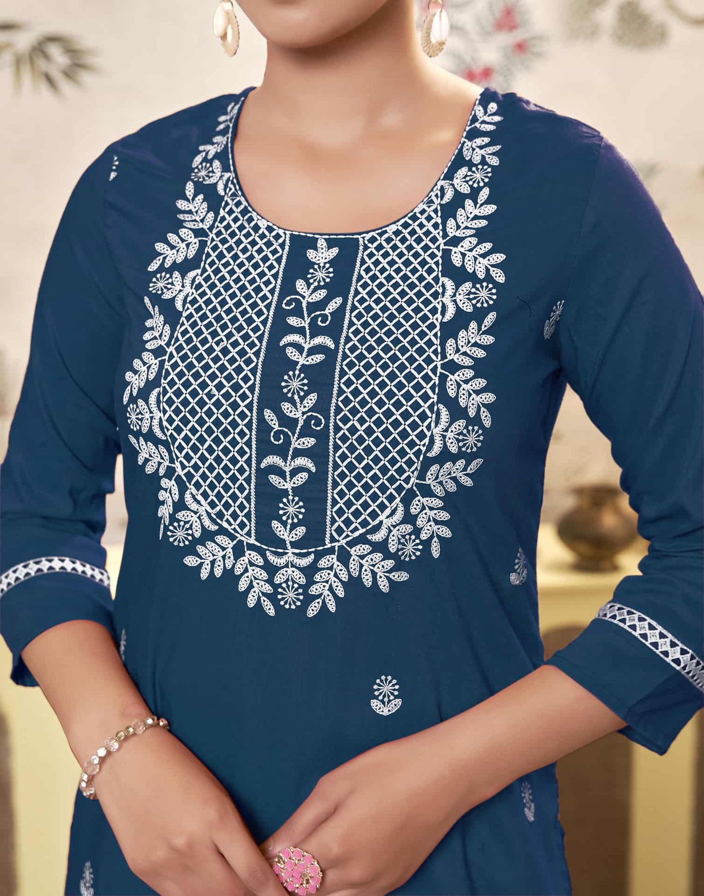 Cotton Embroidered Straight Kurti