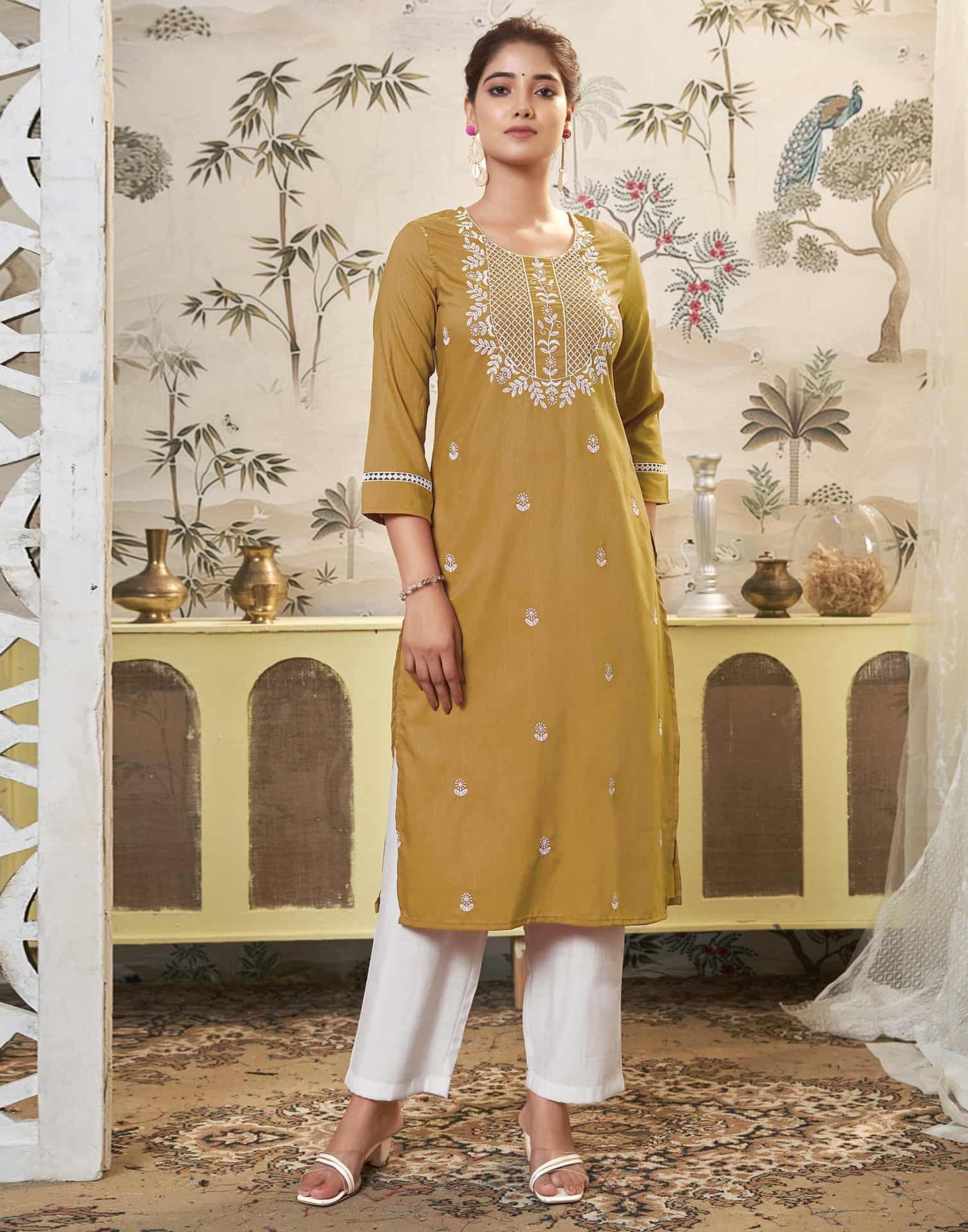 Cotton Embroidered Straight Kurti