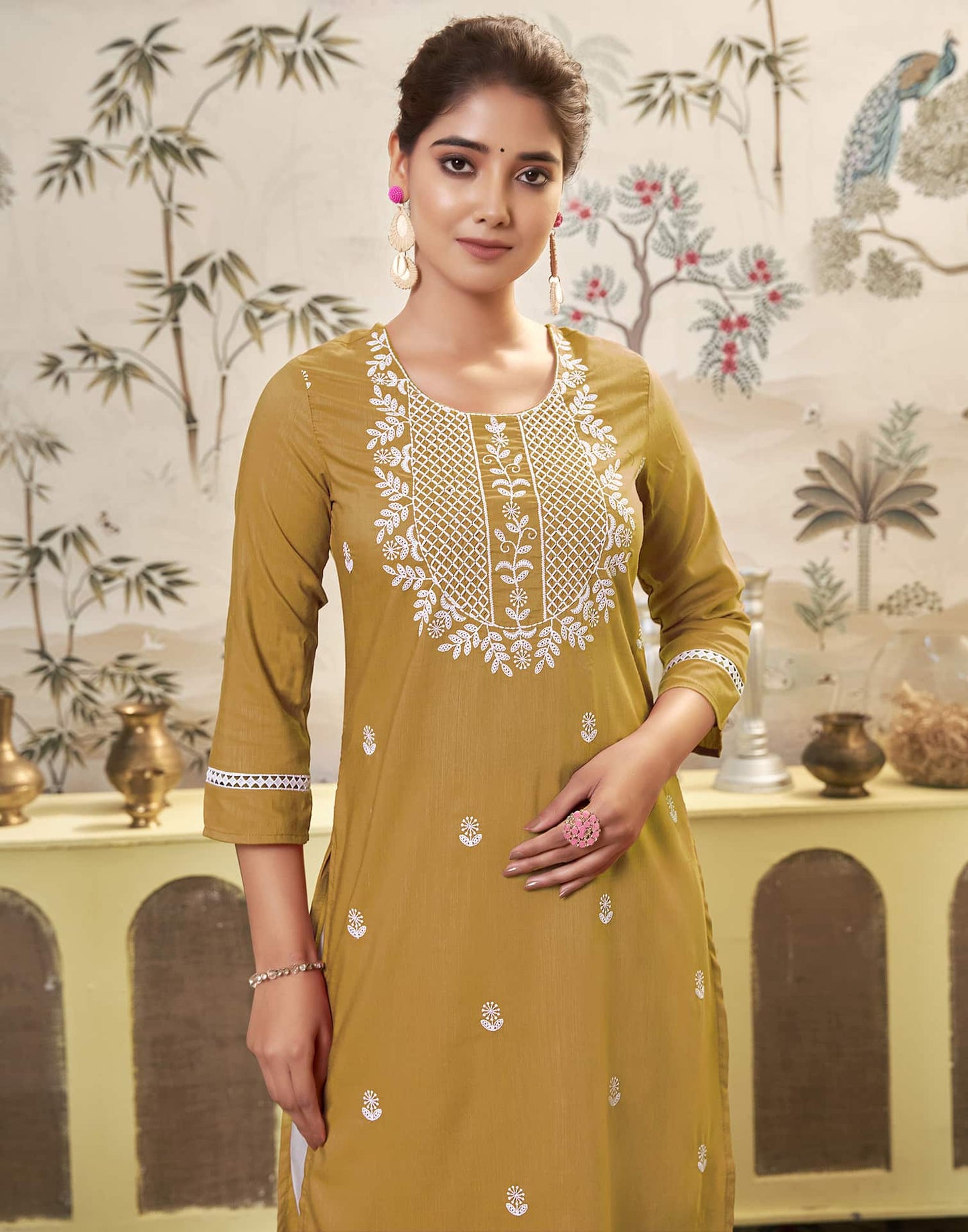 Cotton Embroidered Straight Kurti