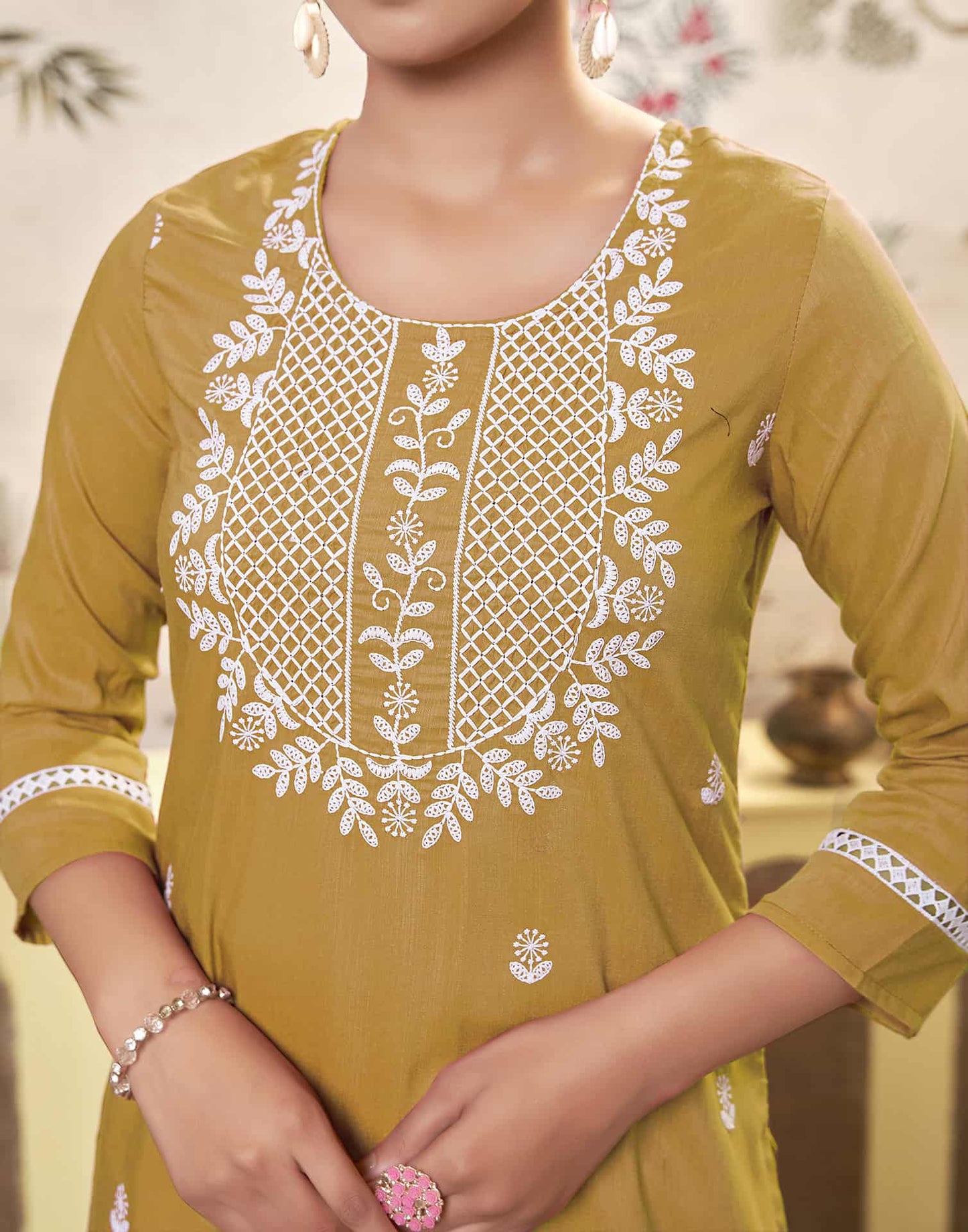 Cotton Embroidered Straight Kurti