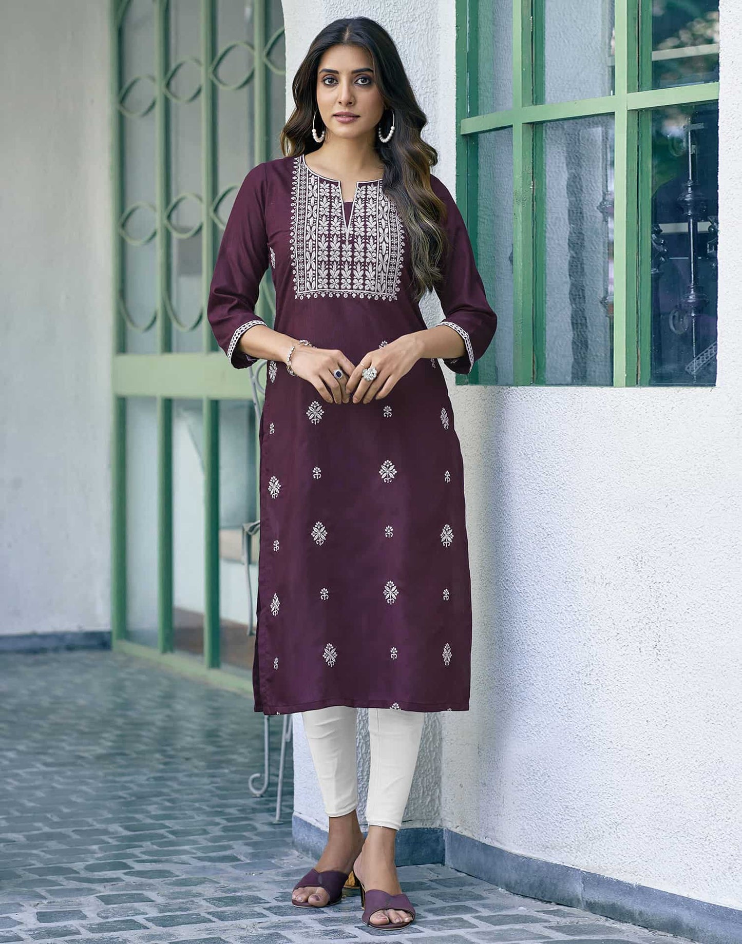 Cotton Embroidered Straight Kurti