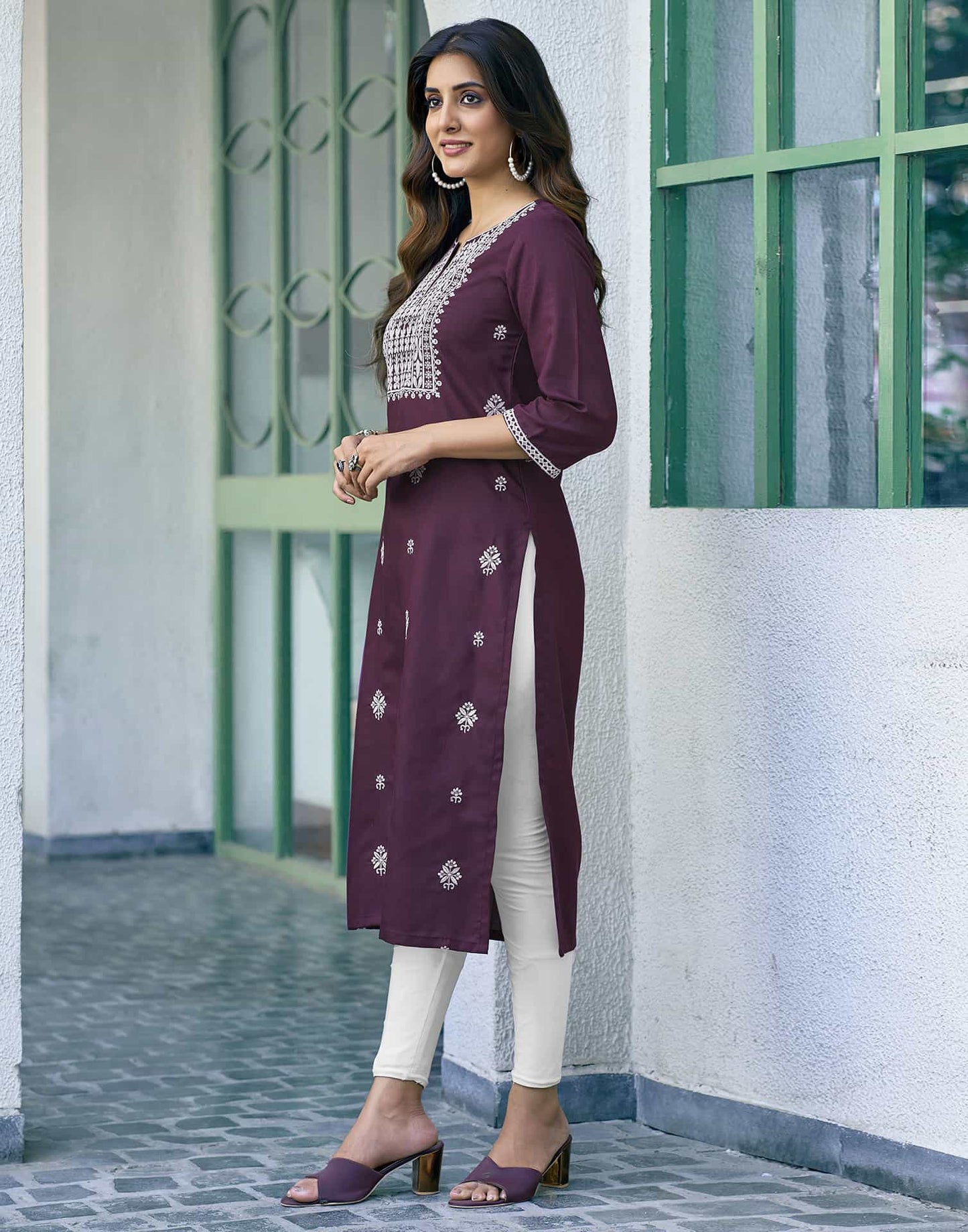 Cotton Embroidered Straight Kurti
