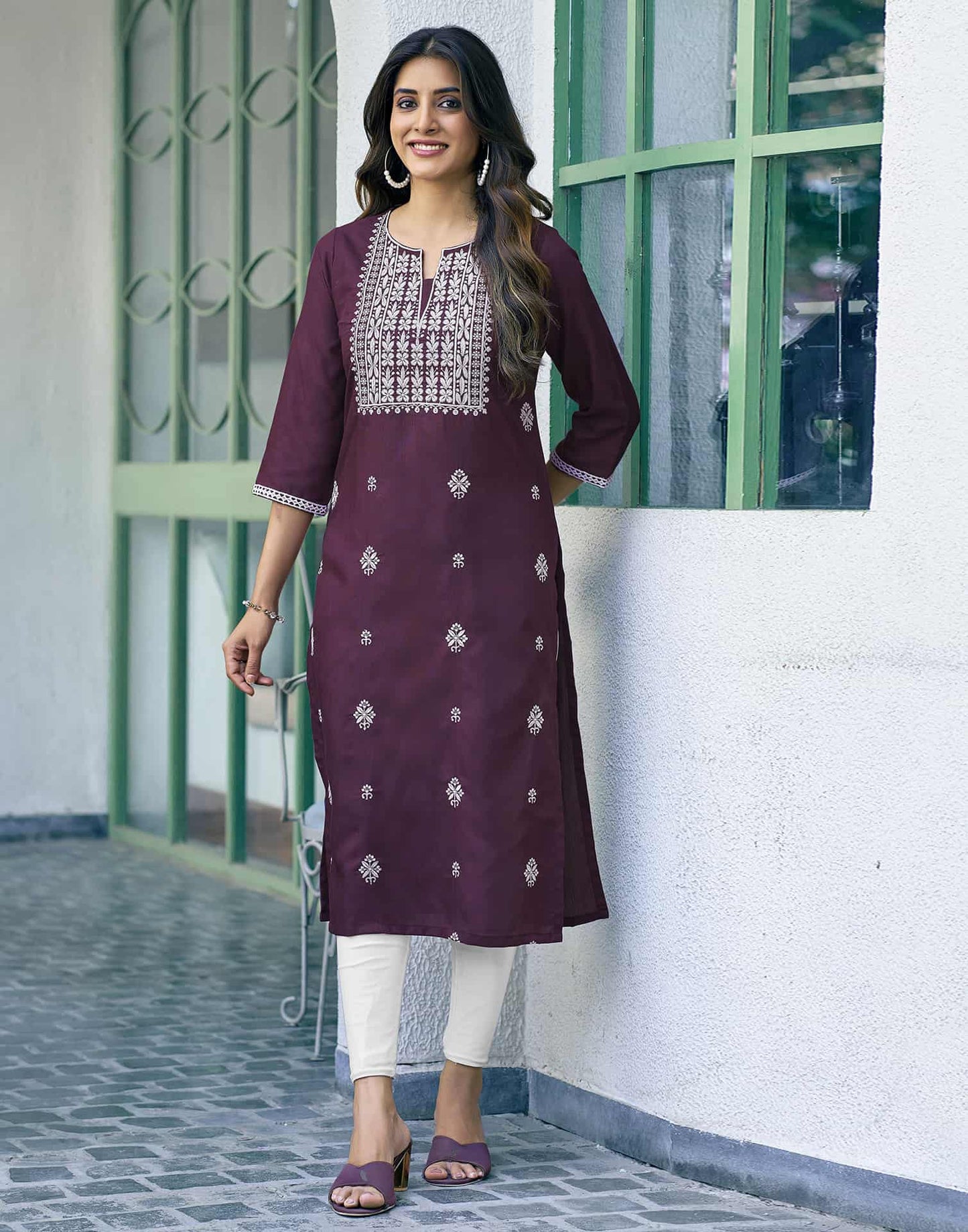 Cotton Embroidered Straight Kurti