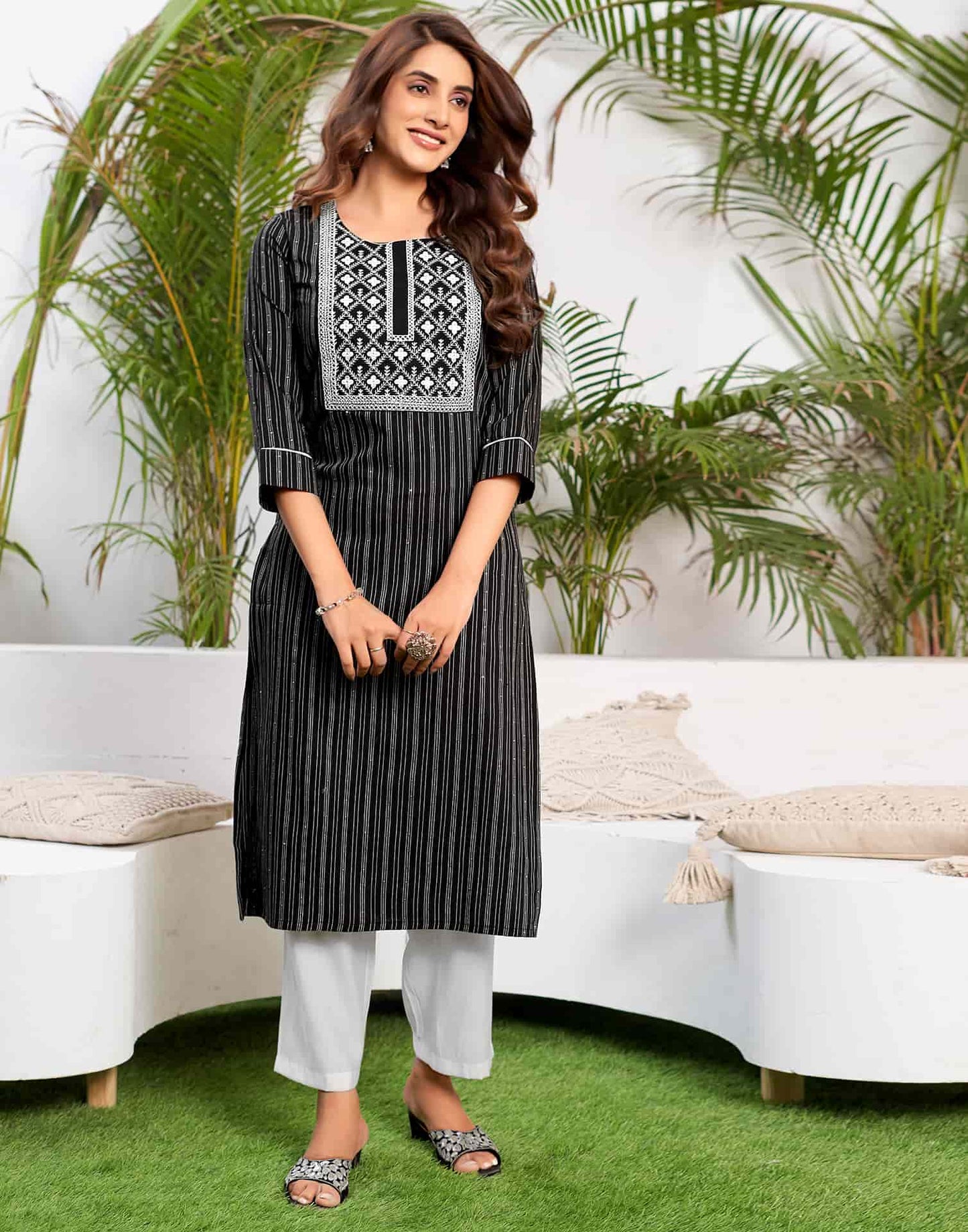 Cotton Embroidered Straight Kurti