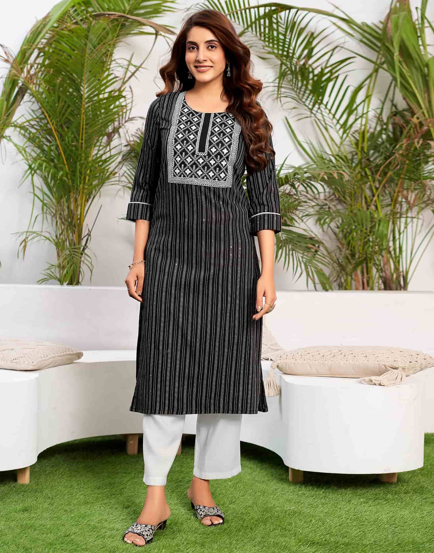 Cotton Embroidered Straight Kurti