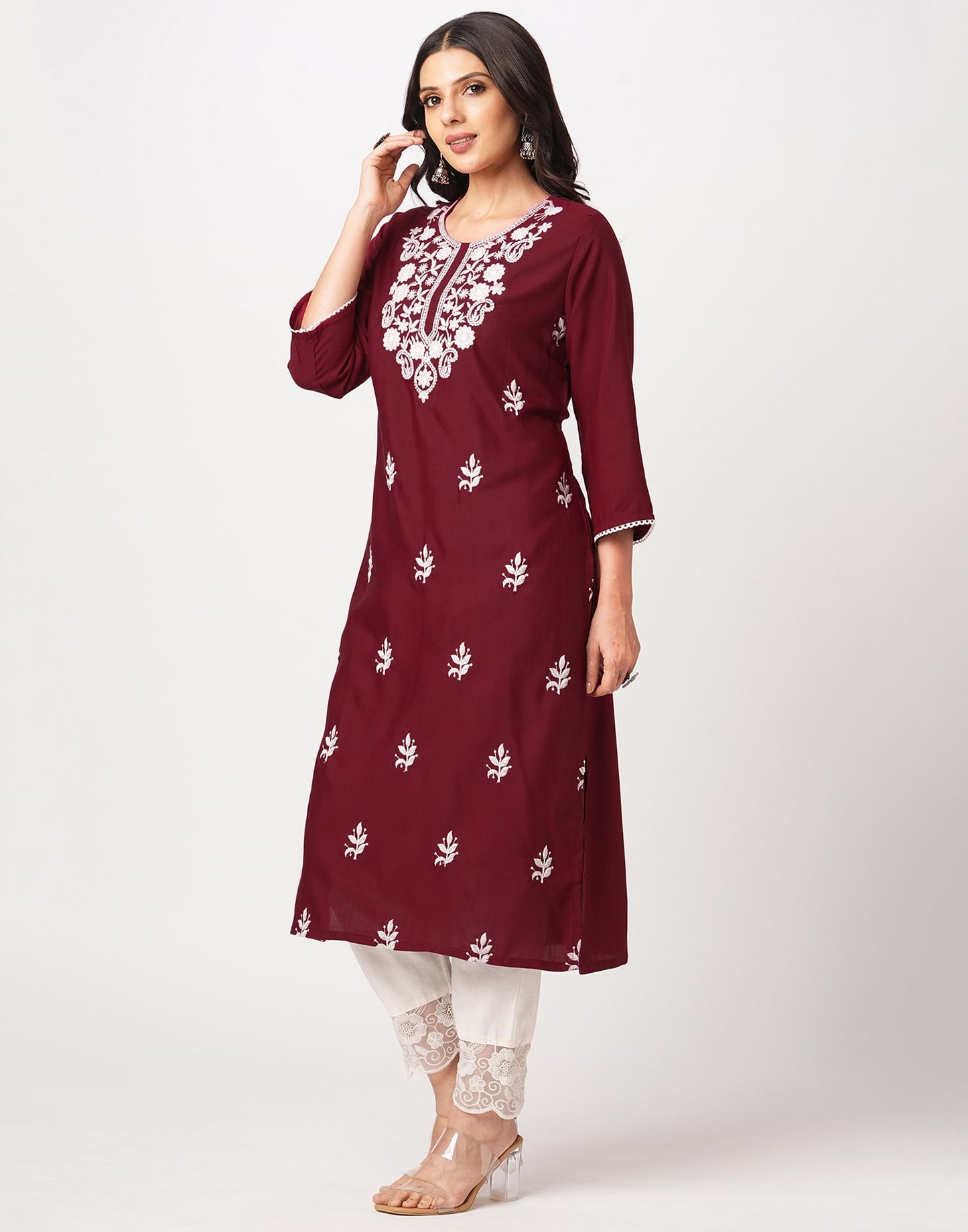 Cotton Embroidered Straight Kurti