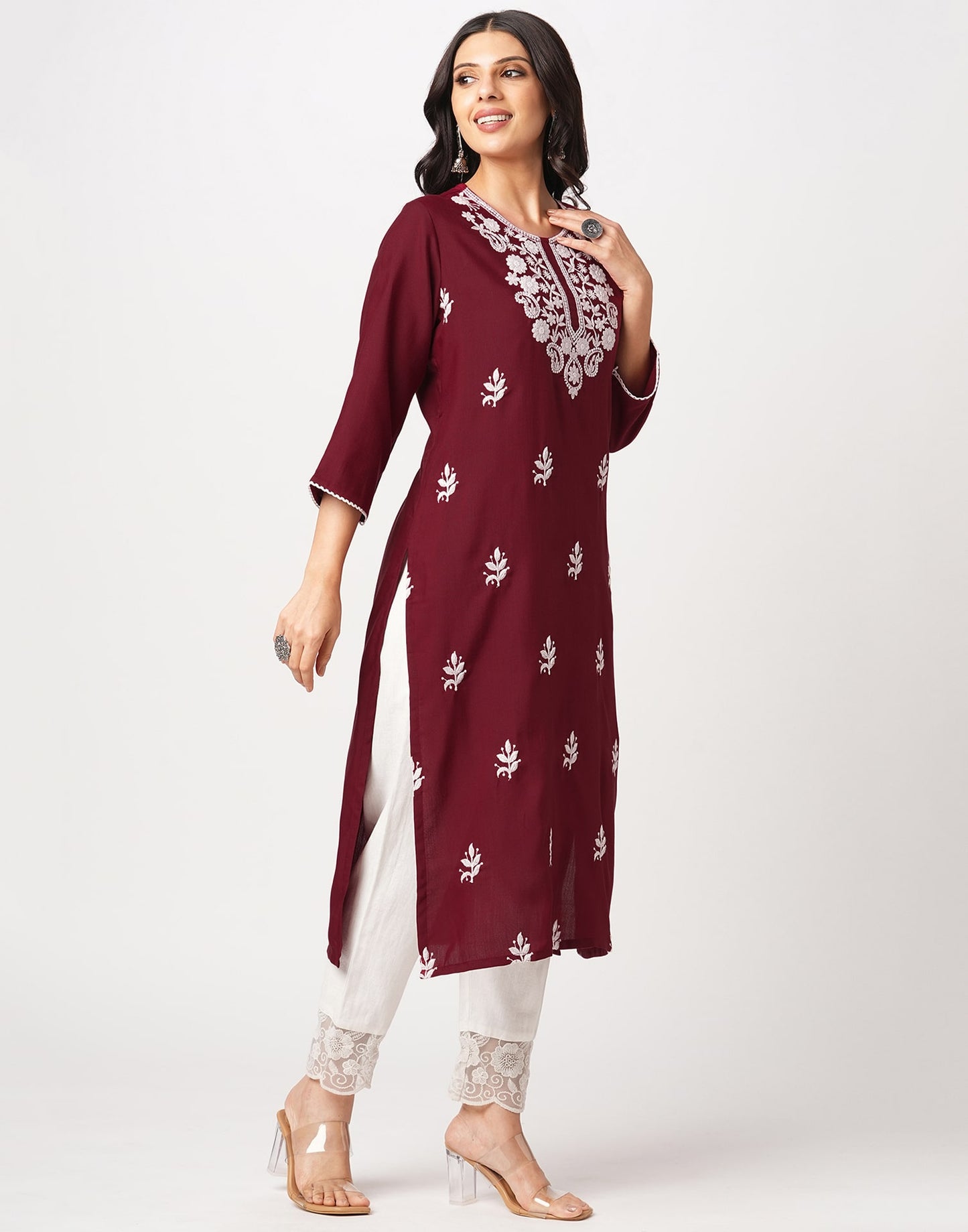 Cotton Embroidered Straight Kurti