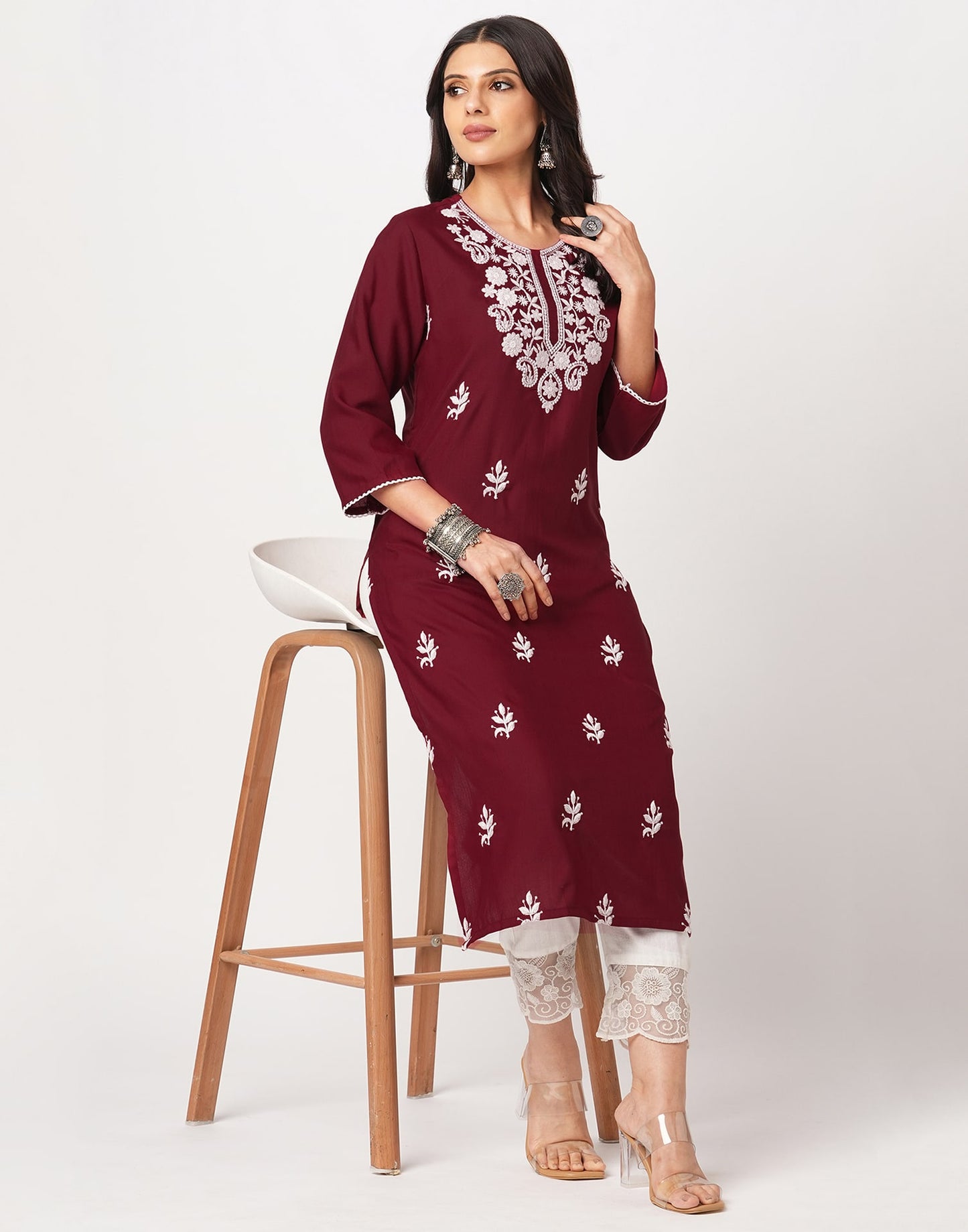 Cotton Embroidered Straight Kurti