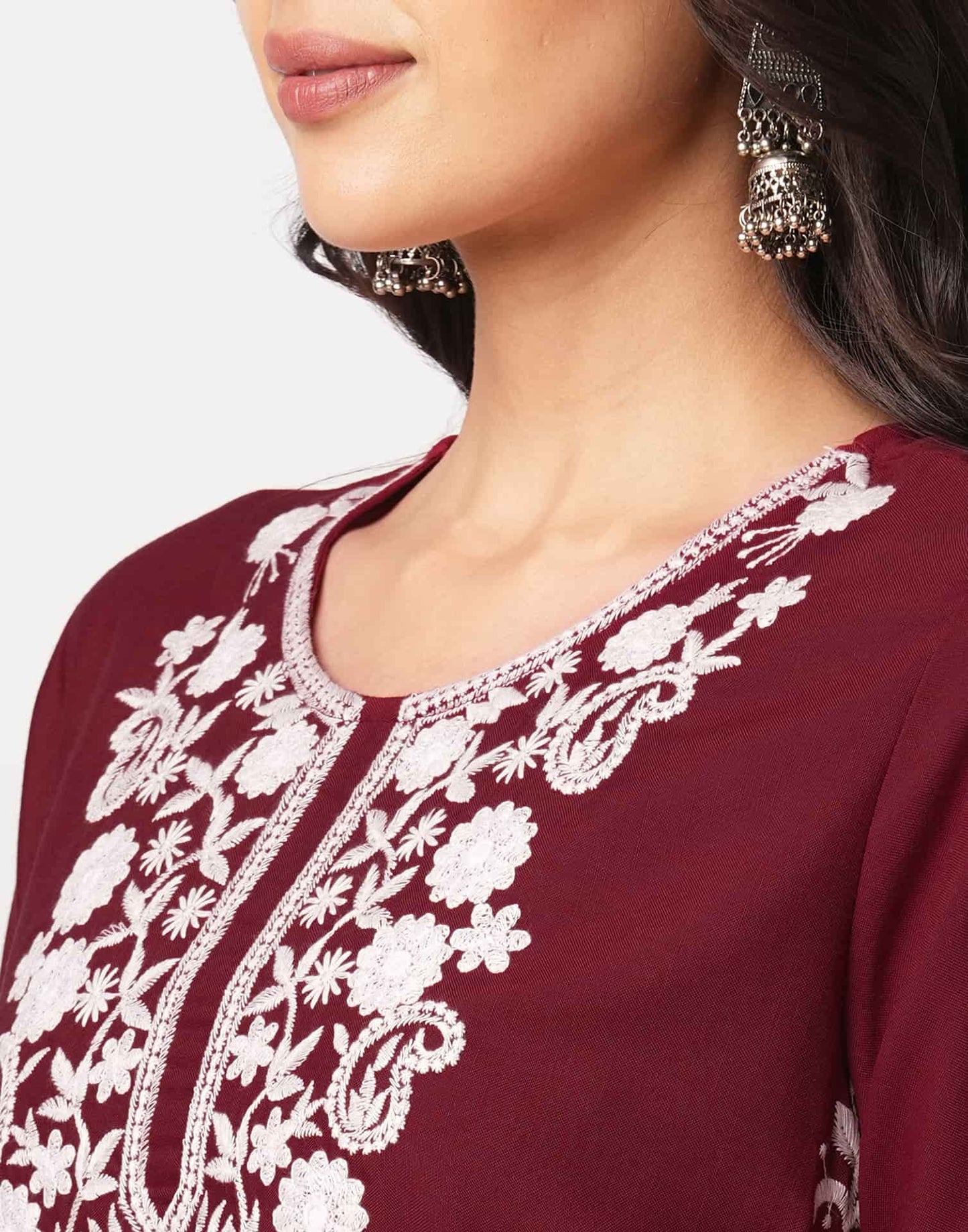Cotton Embroidered Straight Kurti