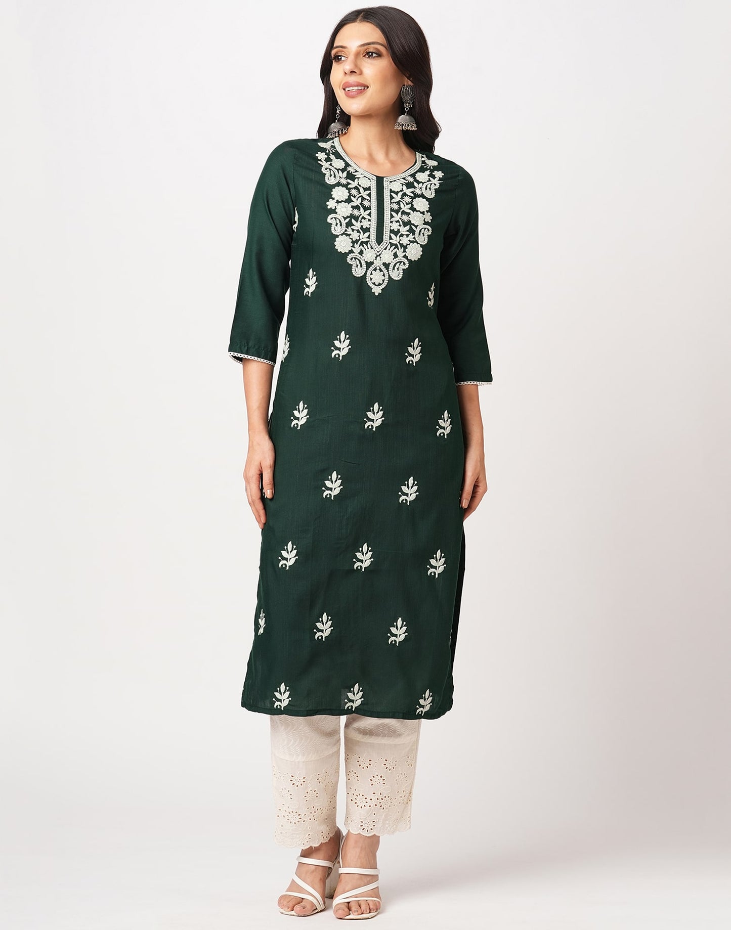 Cotton Embroidered Straight Kurti