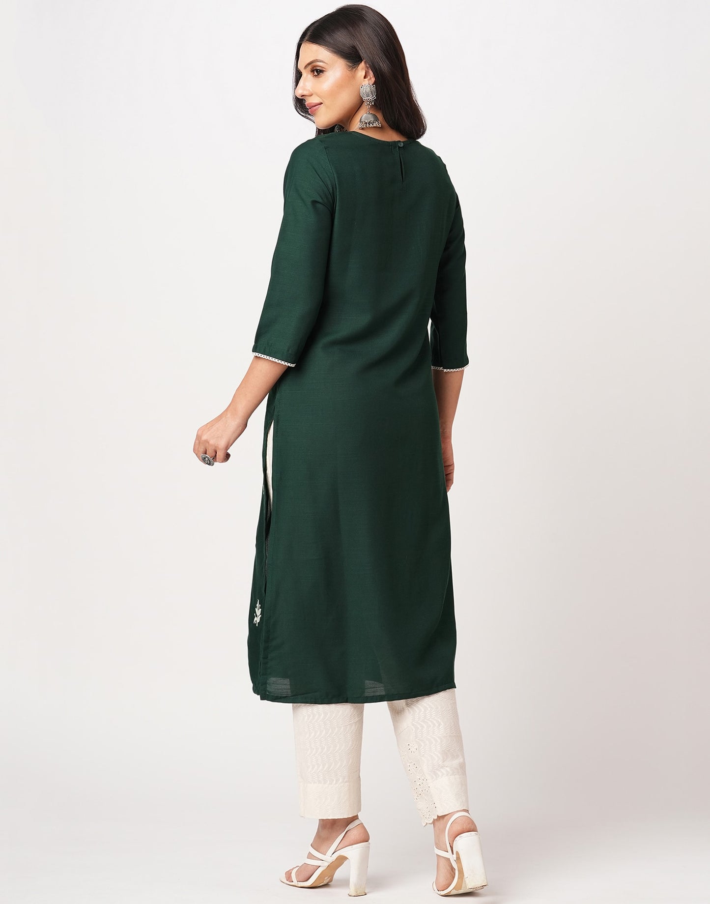 Cotton Embroidered Straight Kurti