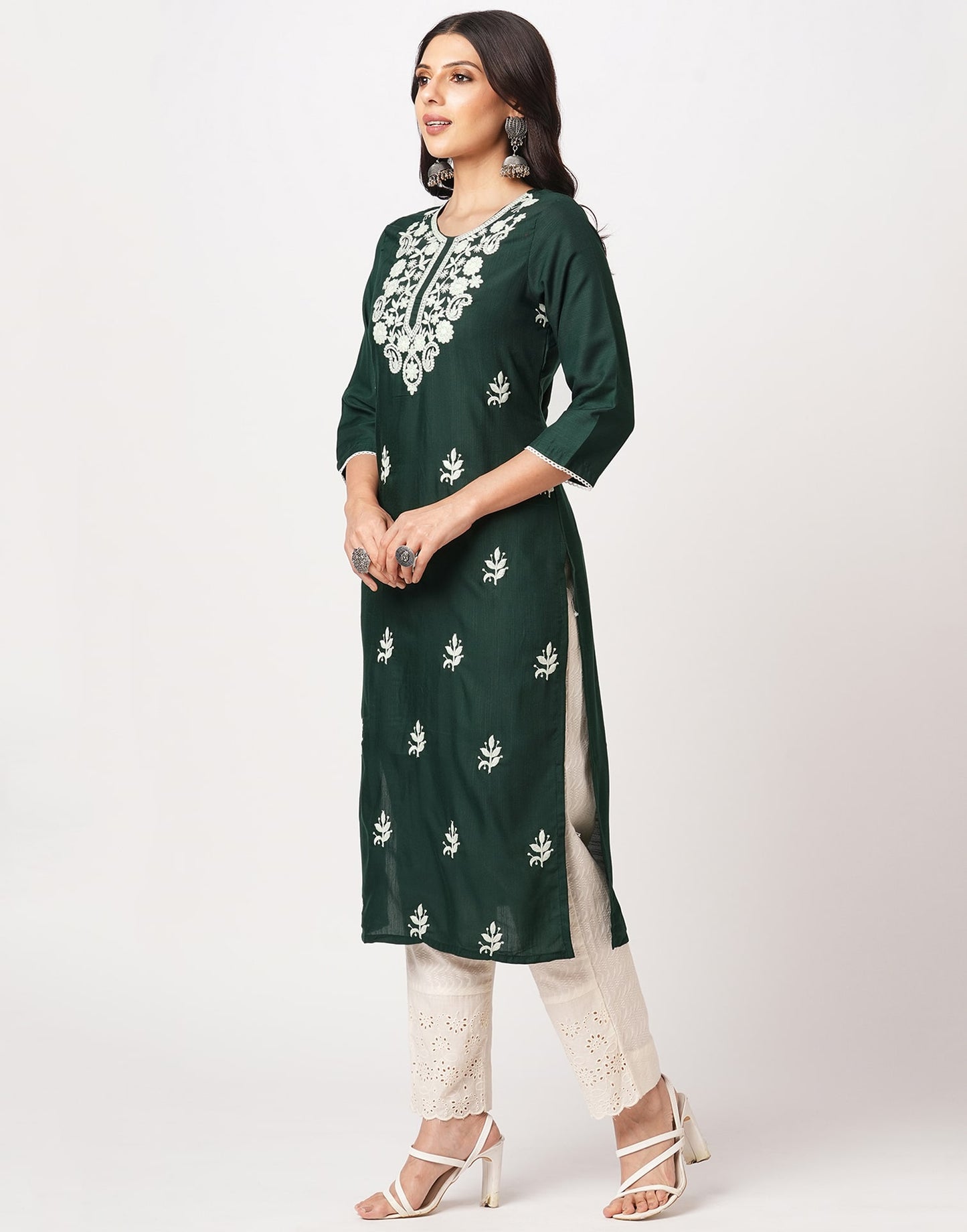 Cotton Embroidered Straight Kurti
