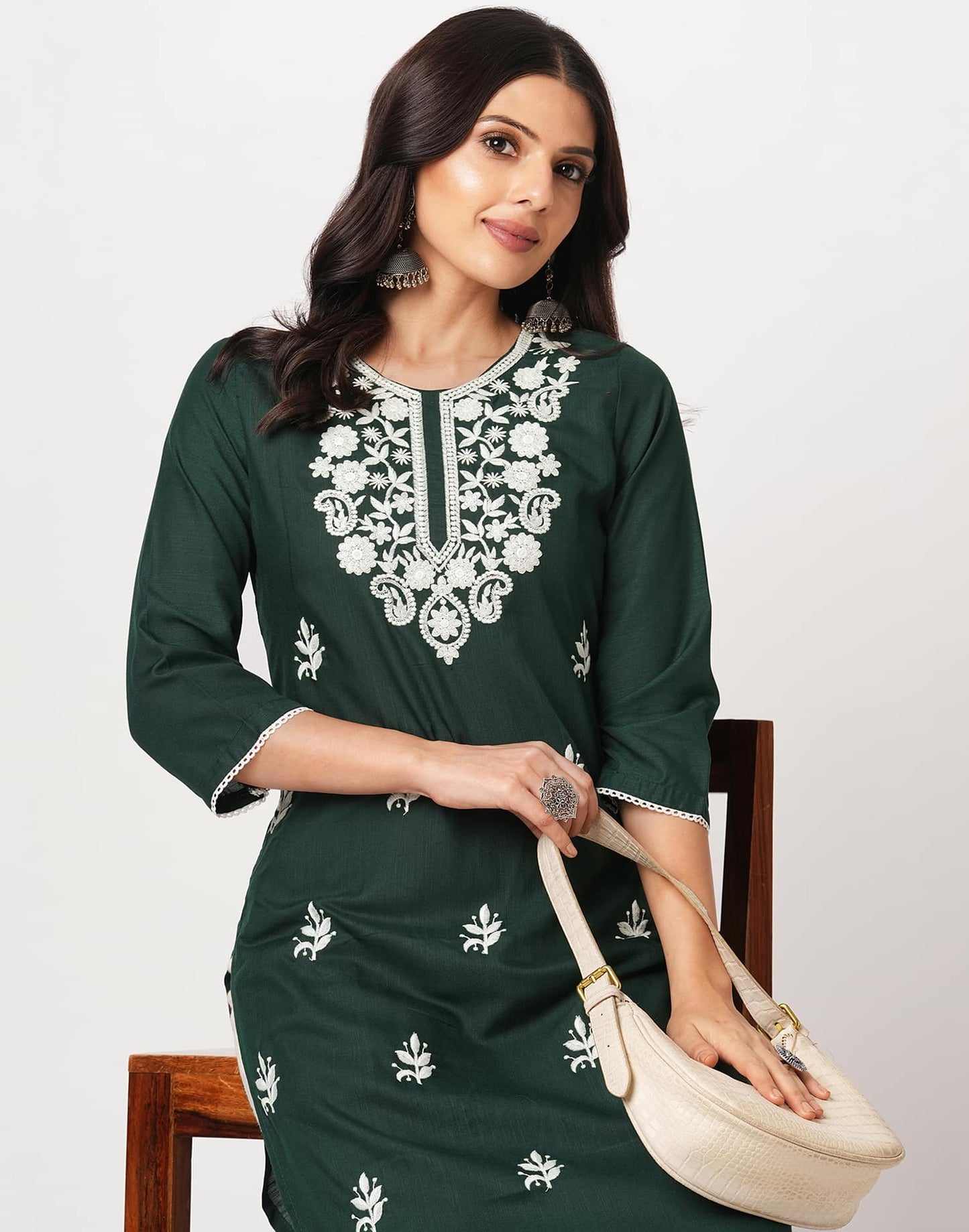 Cotton Embroidered Straight Kurti