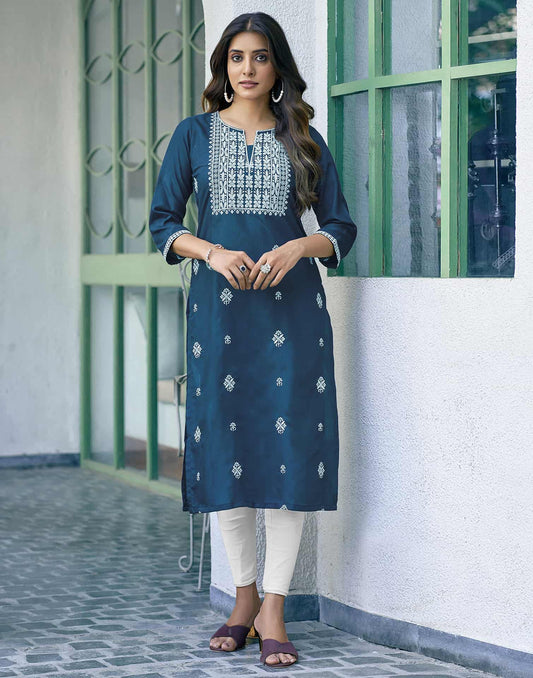 Cotton Embroidered Straight Kurti